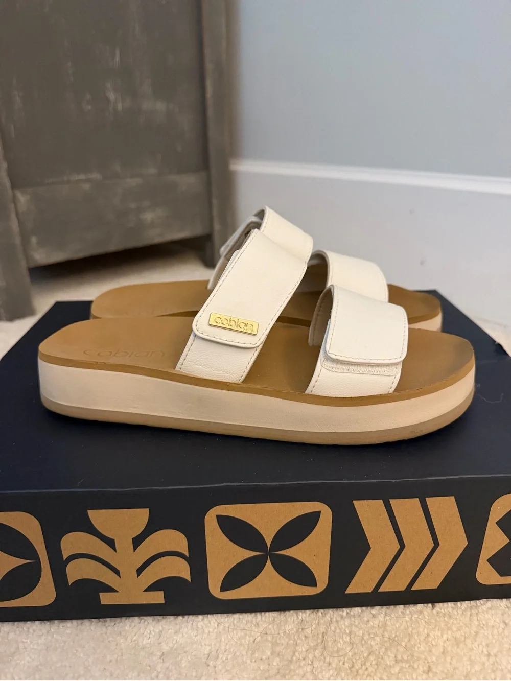 Cobian Cream Double-Strap Platform Slide Sandals